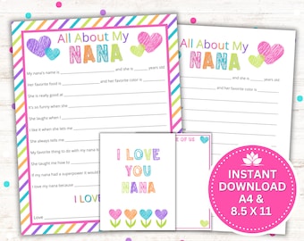 Mother's Day Gift for Nana - All About My Nana Printable - Grandparents Day - Instant Download