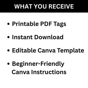 What's included with printable back to school gift tags editable Canva template instant download PDF.