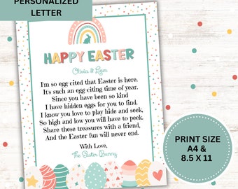 Easter Bunny Letter Personalized - Kids Easter Note - Easter Printable - PDF