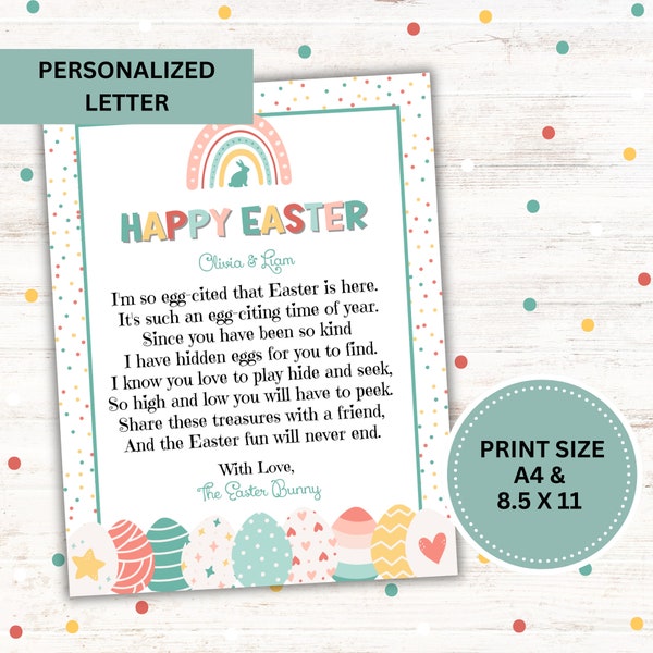 Easter Bunny Letter Personalized - Kids Easter Note - Easter Printable - PDF