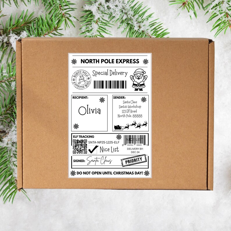 Santa Label Vector Printable Santa Label | Editable Christmas Gift Tag | Canva Template ...