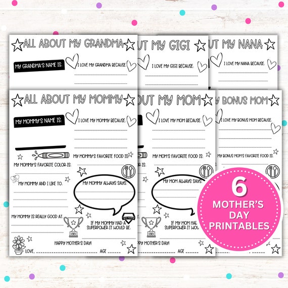 Mother's Day Printable Bundle: Fun Prompts, Coloring Pages (PDF)