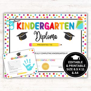 Bearbeitbares Kindergarten-Diplom, Kindergarten-Abschluss, Kindergarten-Zertifikat, druckbares Kindergarten-Abschlusszertifikat