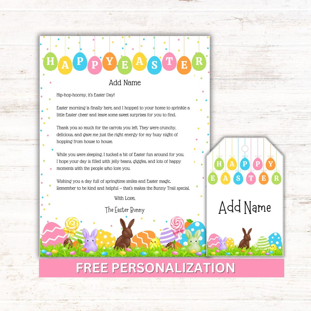 Personalized Easter Bunny Letter Printable With Gift Tags | 24-hour ...