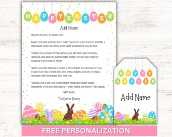 Personalized Easter Bunny Letter Printable with Gift Tags | 24-Hour Custom Download