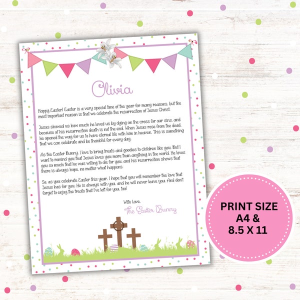 Christian Easter Bunny Letter, Religious Easter Basket, Printable and Editable, Instant Download, 8.5 x 11 and A4 Sizes
