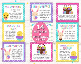 Easter Scavenger Hunt for Kids, Easter Hunt Clues, 14 Clue Treasure Hunt from the Easter Bunny, Easter Egg Hunt, Editable Easter Clues