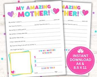 Mother's Day Keepsake Printable, My Mom Activity (PDF Download)