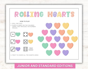Valentine's Day Printable Games, Classroom Valentine Party, Rolling Hearts Dice Game, Instant Download