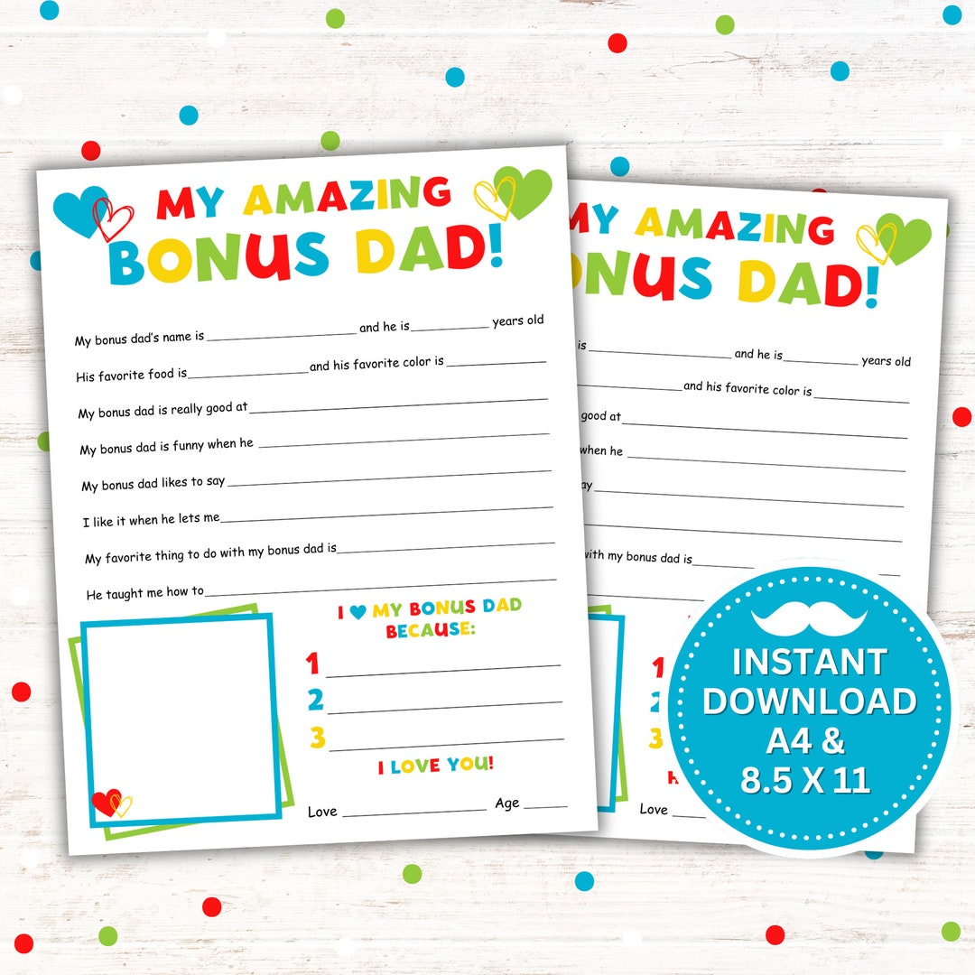My Amazing Bonus Dad Printable - Father's Day Gift - Birthday Gift ...