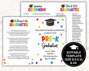 Editable Pre-K Graduation Program - Canva Editable - Instant Download - Print Sizes 8.5 x 11 and A4 - Graduation Ceremony