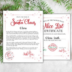 Carta do Papai Noel e Certificado de Lista de Bons | Imprimível de Natal Editável | Download Instantâneo | Modelo Canva