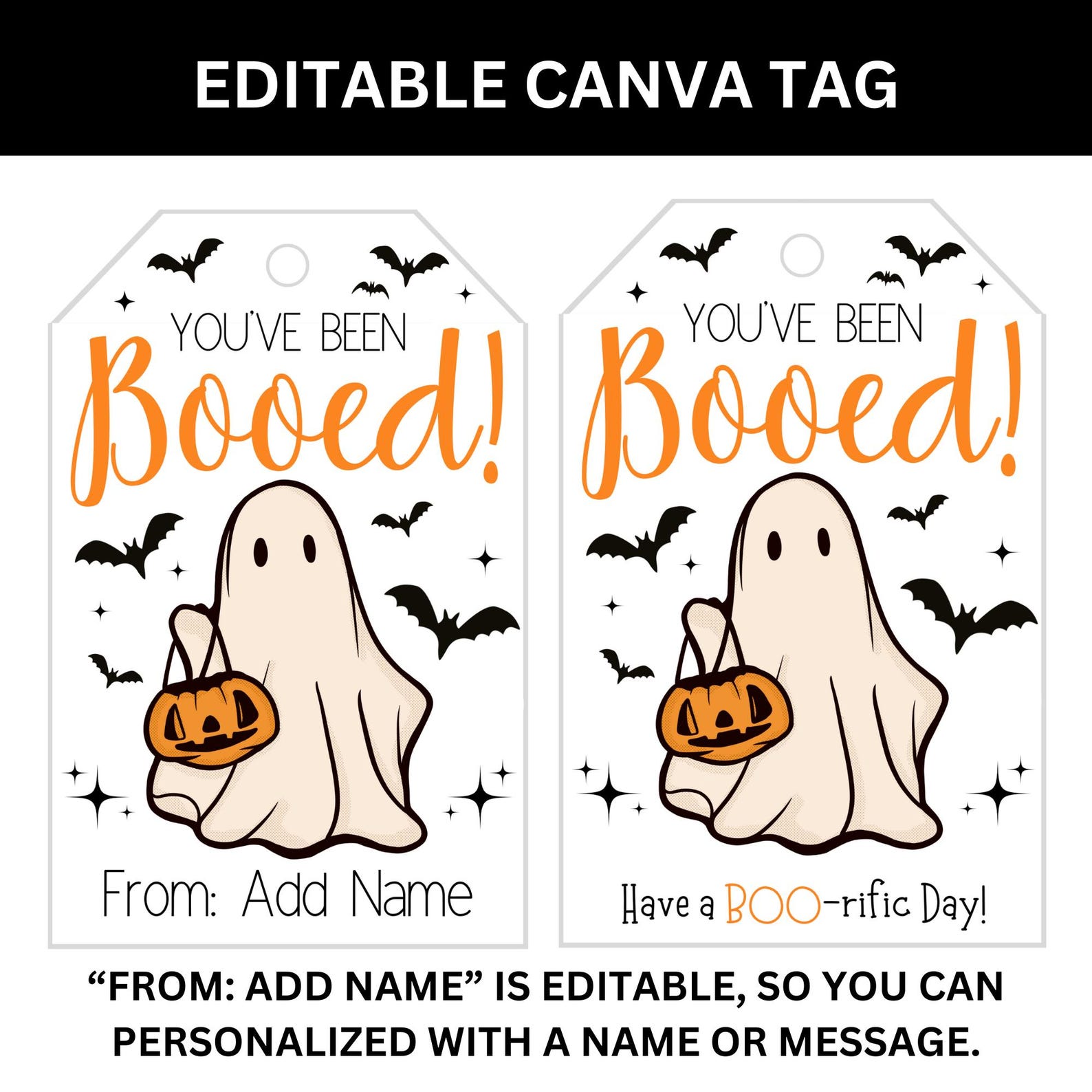 You've Been Booed Gift Tags: Retro Ghost Design (printable PDF & Canva ...