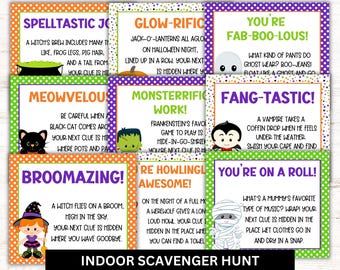 Halloween Scavenger Hunt: Indoor Clue Game, Editable Canva Template (PDF Download)
