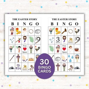 Wielkanocne Bingo: 30 kart chrześcijańskich, gra do szkółki niedzielnej (do pobrania natychmiast)