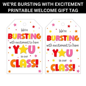 Printable We're Bursting With Excitement classroom gift tag for team teachers.