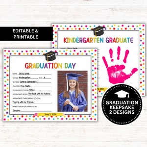 Kindergarten Graduation Keepsake: Handprint Art, Printable & Editable (PDF)