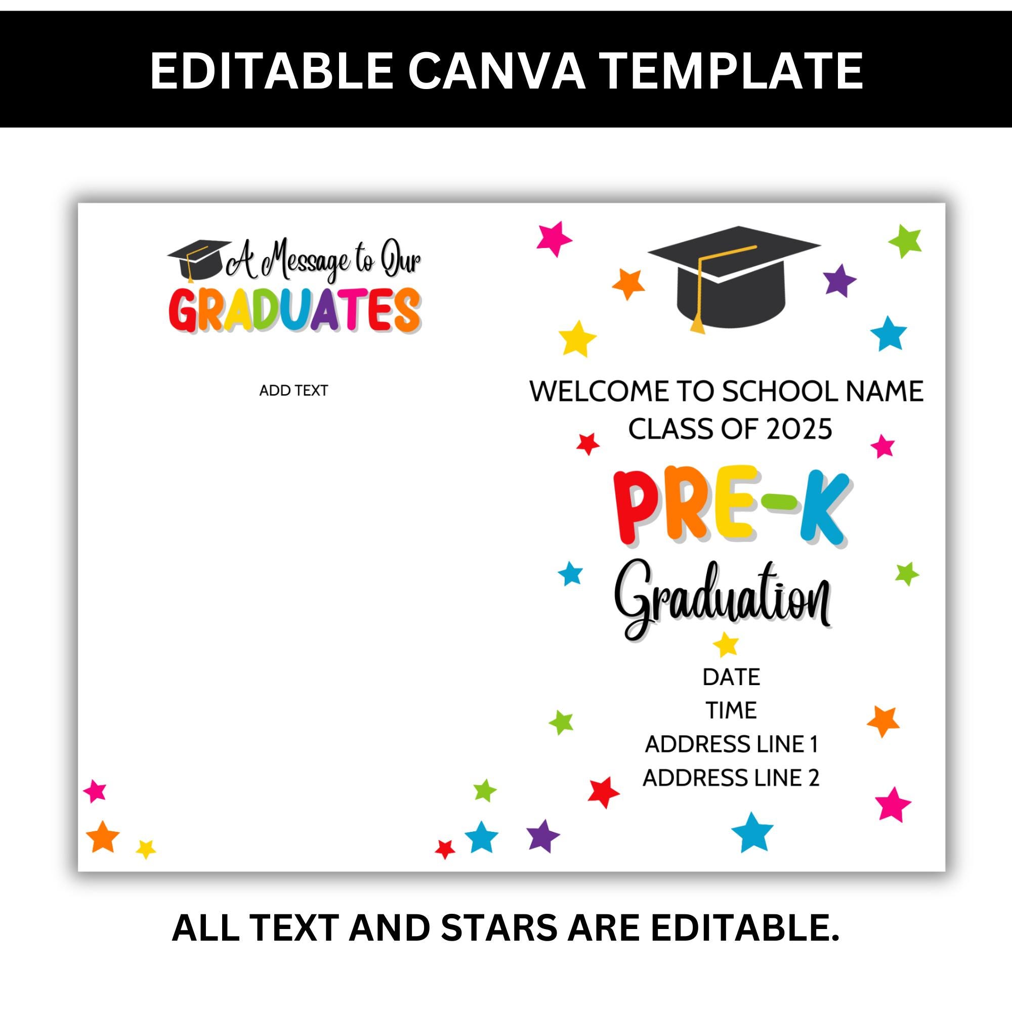 Editable Pre-k Graduation Program, Canva Template, Instant Download, 8.5x11  \u0026 A4, Preschool Graduation Ceremony - Etsy, image size:2000x2000