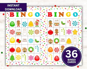 Printable Gingerbread Bingo - 36 Cards, Call Cards, Bingo Chips - Instant Download - Christmas Party, Family Game