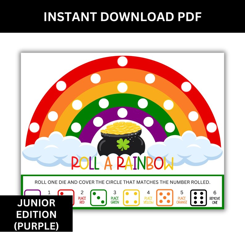 Roll a rainbow game board junior game in purple.