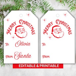 Santa Gift Tags | Editable Canva Template and Printable PDF | Christmas Gift Tags