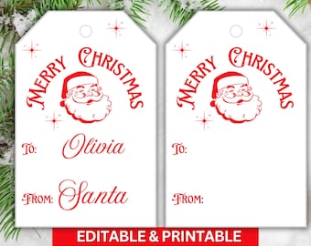Santa Christmas Gift Tags | Editable Canva Template (PDF)