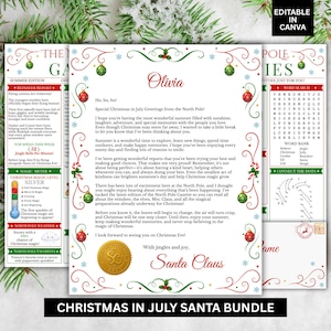 Editable Christmas in July Letter from Santa Bundle: Envelope, North Pole Gazette & Kids Activities