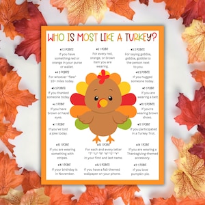 Juegos de Acción de Gracias imprimibles: "¿Quién se parece más a un pavo?" - Descarga instantánea en PDF