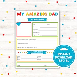 Afdrukbare vaderdag voor mijn geweldige vader | Directe download pdf en JPG | Leuke vaderaanwijzingen | Cadeau voor papa | Afdrukken van 8,5 x 11 inch en A4 inch