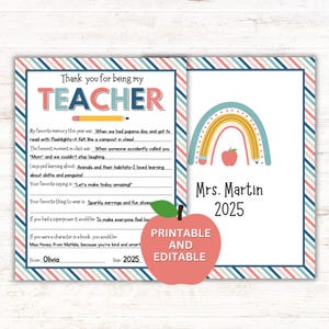 Woche des Lehrers Wertschätzung, Danke, Lehrer Geschenke, alles über meinen Lehrer druckbar, sofortiger Download PDF
