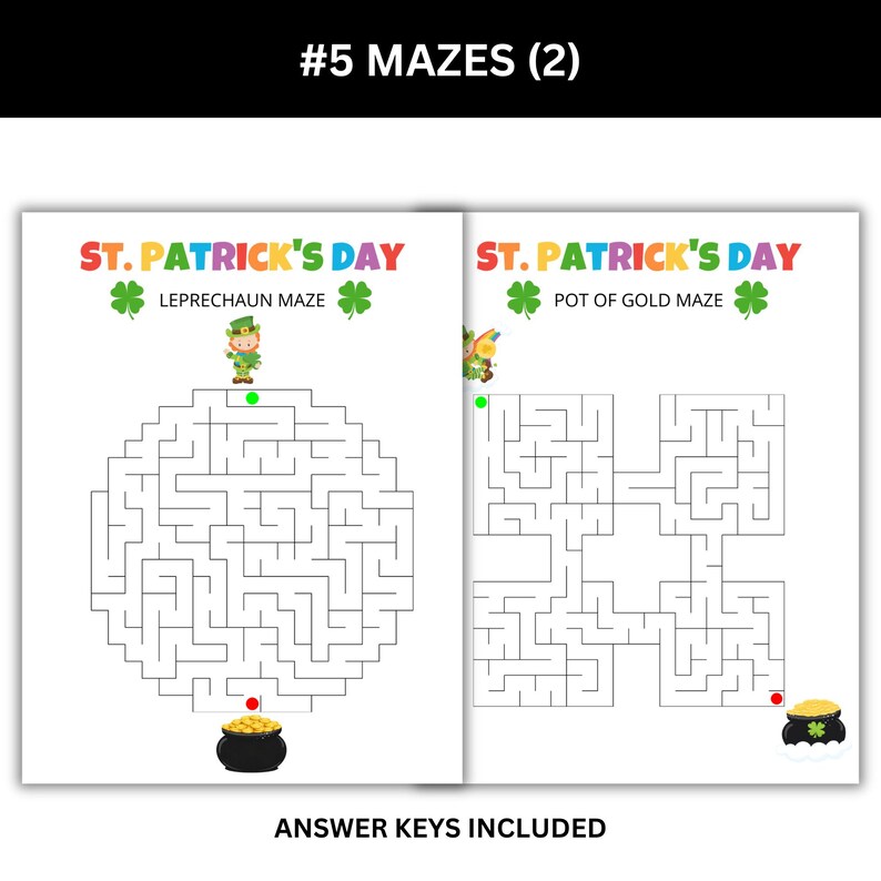 Two St. Patrick's Day mazes with answer keys.