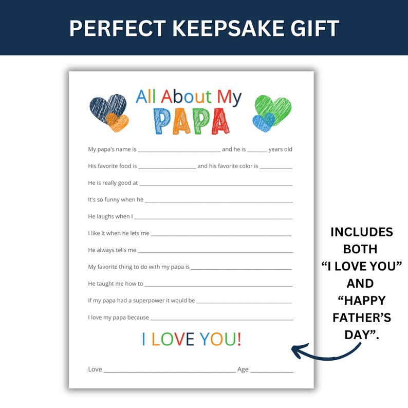 All About My Papa Printable – Father's Day Keepsake (PDF) - Etsy