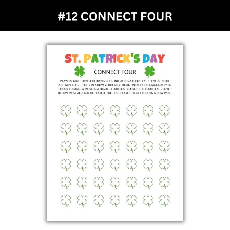 St. Patrick's Day connect four printable.