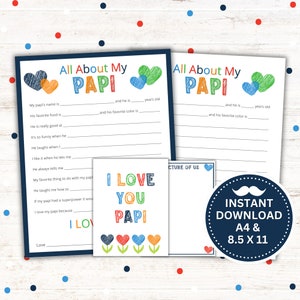 Cadeau de fête des pères pour grand-père - Tout sur mon papi imprimable, cadeau d'anniversaire Papi, cadeau de fête des grands-parents, téléchargement immédiat PDF