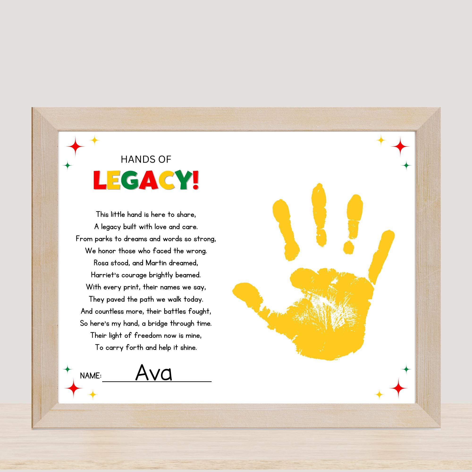 black history month handprint poem - "hands of legacy" kids craft