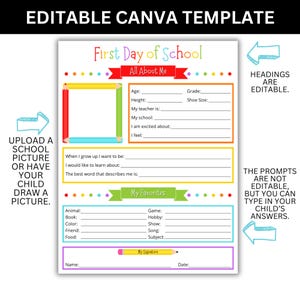 Editable Canva school interview template with child signature area.
