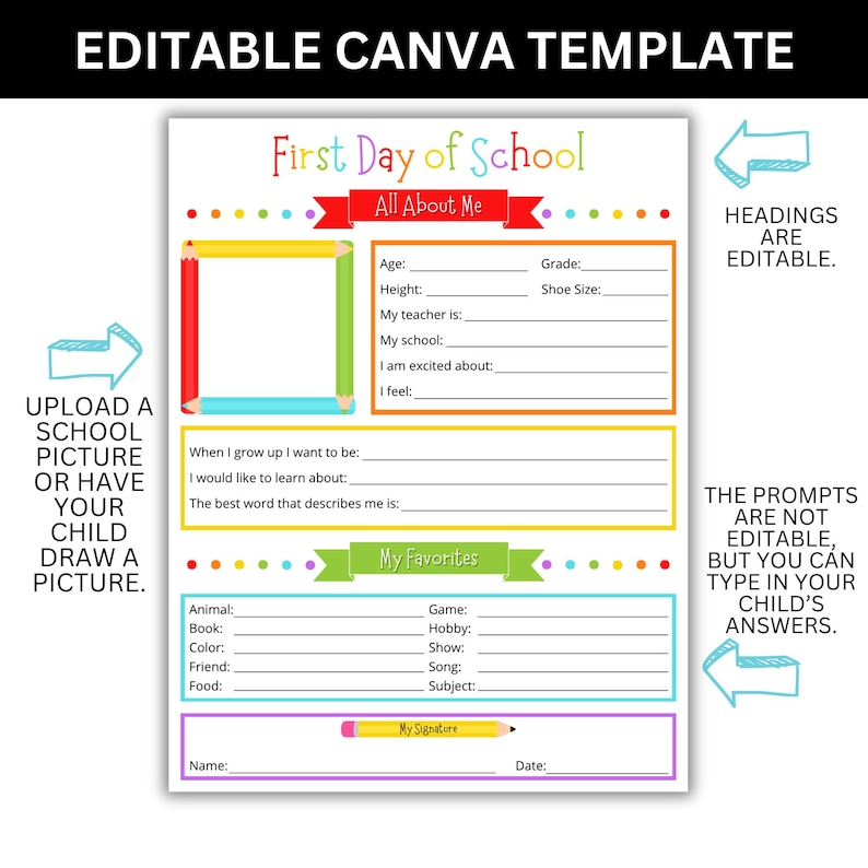 Editable Canva school interview template with child signature area.