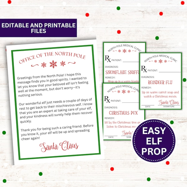 Elf Prop Doctor Scripts, Santa's 'Doctor's Note', Christmas Elf Props, Elf Accessories