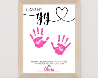 I Love My GG Handprint Footprint Art: Grandparent Gift (Digital Download)