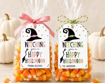 Printable Witching You a Happy Halloween Gift Tags: Editable Classroom Treat Bag Template