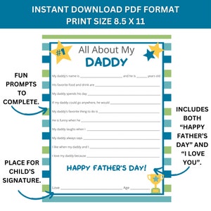 All About My Daddy Printable - Father's Day Gift - Instant Download PDF ...