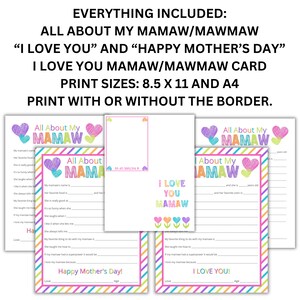 Mother's Day Gift - All About My Mamaw/mawmaw Printable - Grandparents ...