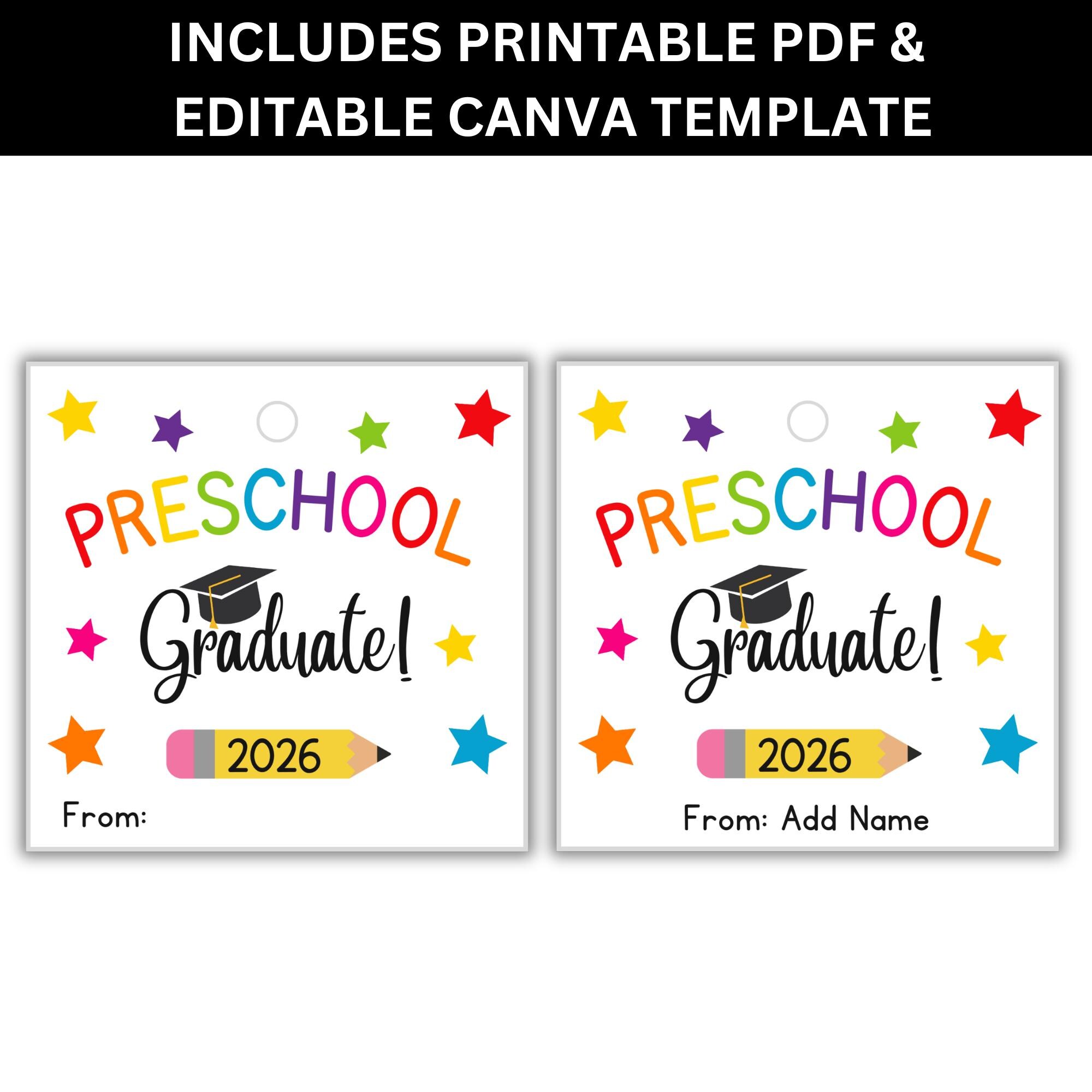 Preschool Graduation Gift Tags Printable | Editable Class of 2026 ...