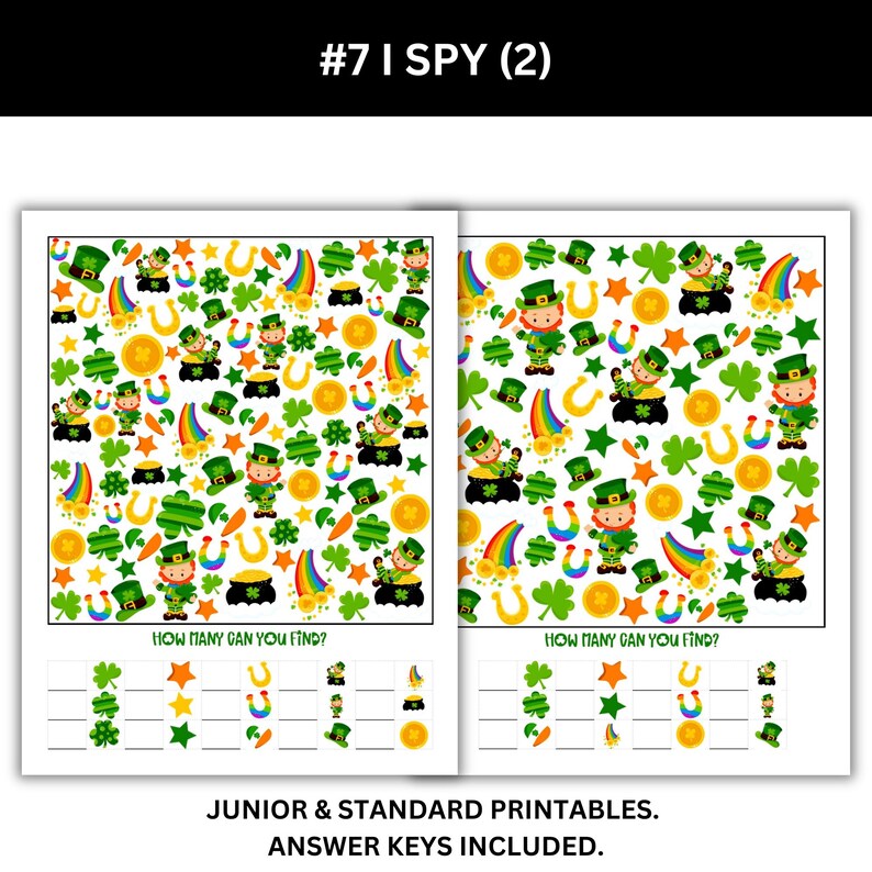 St. Patrick's Day I Spy. Includes both junior and standard printables.