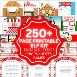 Paquete imprimible de kit de elfo: 35 actividades y accesorios, notas, juegos, cartas editables
