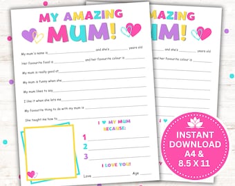 My Mum Printable, Mother's Day Fill-In Keepsake (PDF Download