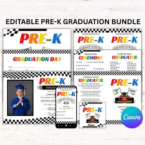 Editable Pre-K Graduation Bundle: Race Theme Invitation, Program, Diploma (Digital Download)