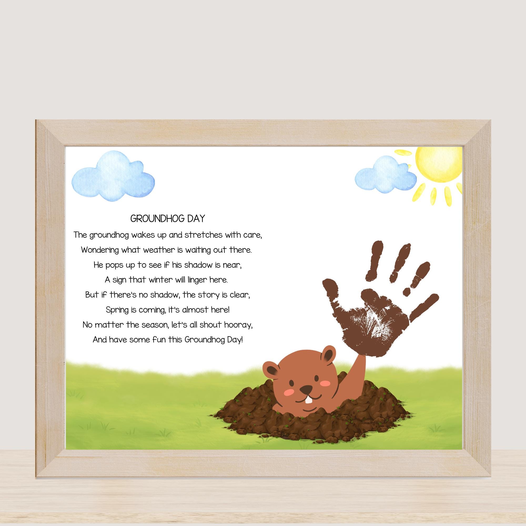 groundhog day handprint craft: poem printable (instant download