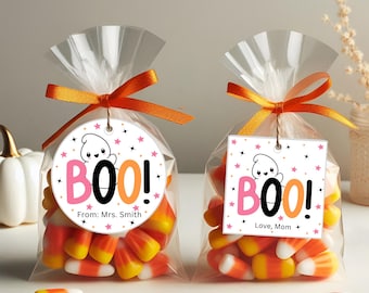 Halloween BOO Gift Tag Printable, Trick or Treat Favor Tag, Editable Canva Template PDF