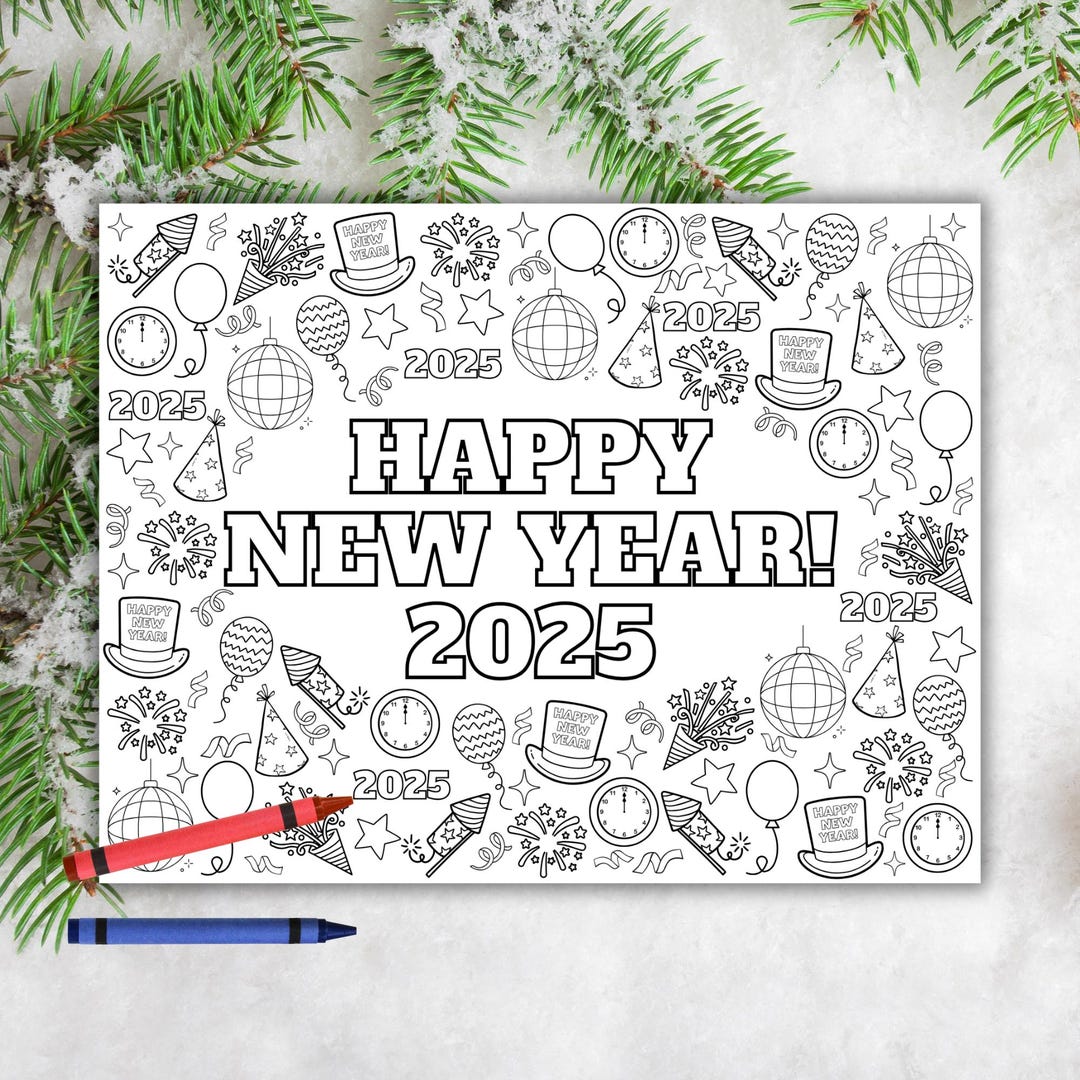 New Year's Color Printable 2025, Happy New Year Activity, Instant